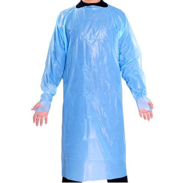 O laboratório azul descartável protetor pessoal do CPE reveste vestidos com as luvas