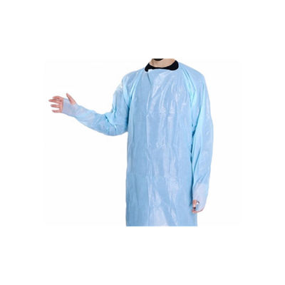 O CPE plástico azul do paciente dos únicos aventais cirúrgicos do uso veste-se com luvas longas