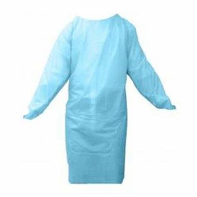 Vestido azul do isolamento do Cpe do hospital descartável com as luvas longas para o uso civil