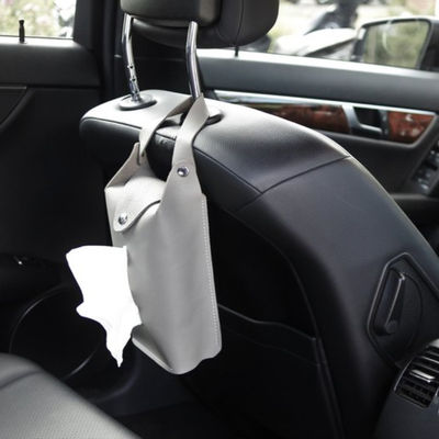 O suporte de couro gravado do tecido da caixa do tecido do carro para tecidos, os sacos de lixo e a chuva revestem o couro de alta qualidade pequeno e claro