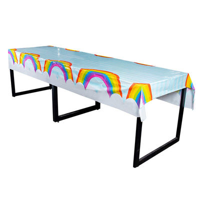 O plástico impresso arco-íris do PE coube o × 54 descartável das tampas de tabela uma forma retangular de 108 polegadas